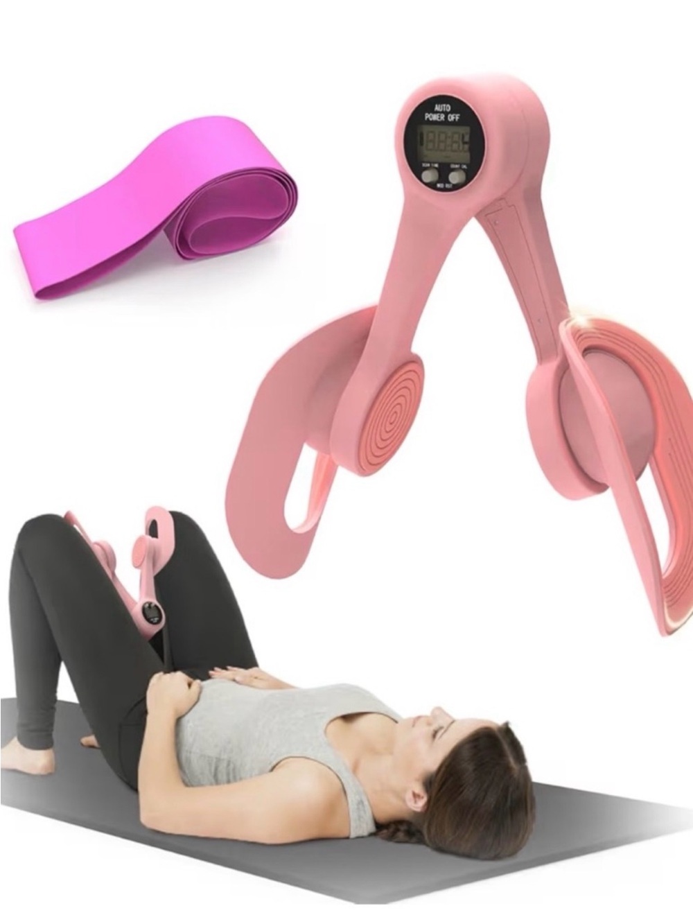 Pink Digital Thigh and Hip Trainer with Resistance Band